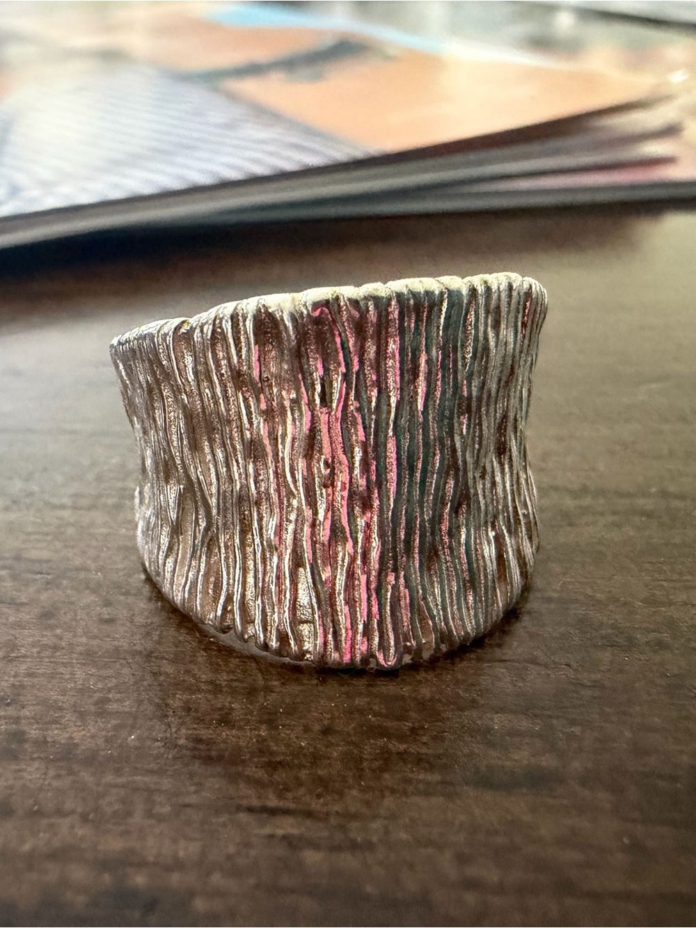 Grace & Heart G&H SCORE Textured Wide Band Ring SIZE 8 .925 SS Jewelry R1878